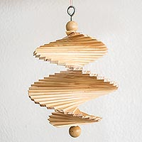 Wood mobile, 'Fresh Breezes' - Handcrafted Wooden Helix Mobile With Hook From Guatemala