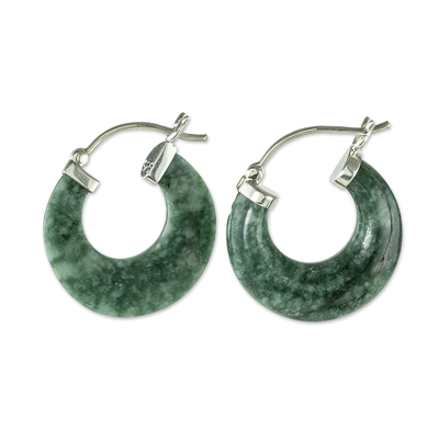 Jade hoop earrings, 'Zacapa Forest' - Green Jade Hoop Earrings