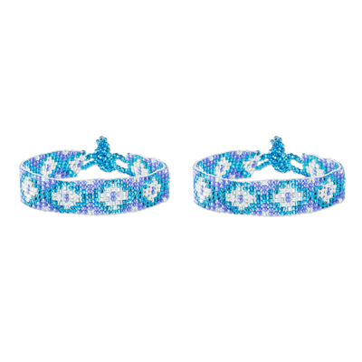 Blue and Lilac Glass Beaded Bracelets (Pair)