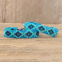 Glass beaded wristband bracelets, 'Bayou' (pair) - Handmade Blue Glass Beaded Bracelets (Pair)