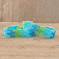 Hand Crafted Blue and Green Beaded Bracelets (Pair),'Step Up'