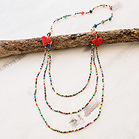 Beaded multi-strand necklace, 'Have a Heart'
