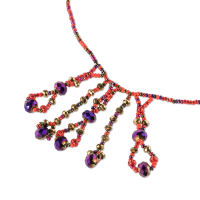 Beaded waterfall necklace, 'Crystal Palace' - Handmade Bead Waterfall Choker Necklace