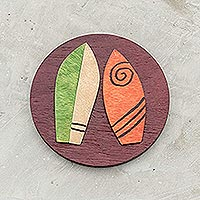 Wood magnet, 'Surf's Up' - Surfing Themed Wooden Magnet