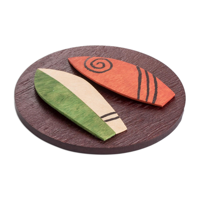 Imán de madera - Imán de madera con temática surf