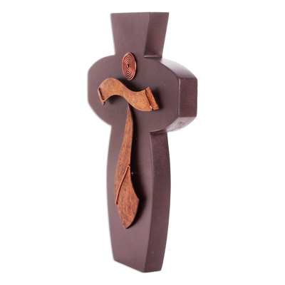 Wood cross, 'Christ's Gift of Love' (9 inch) - 9 inch Gourd Accent Modern Wood Crucifix from El Salvador