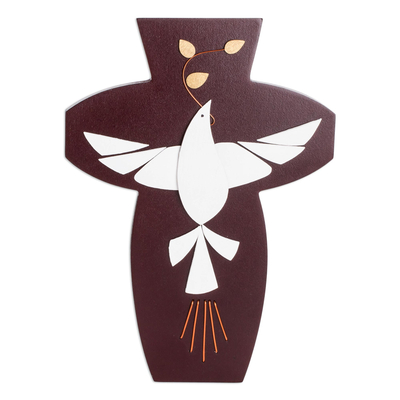 Modern Wood Wall Cross with a Dove from El Salvador