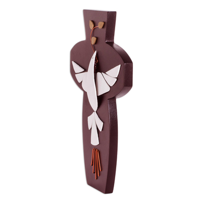 Holzkreuz, 'Heiliger Geist, Tröster' - Modernes Holz-Wandkreuz mit einer Taube aus El Salvador