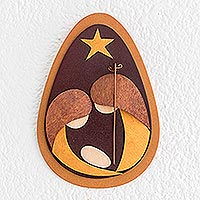 Wood wall art, 'Oh, Holy Night' - Modern Gourd Accent Wood Nativity Plaque from El Salvador