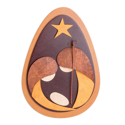 Modern Gourd Accent Wood Nativity Plaque from El Salvador