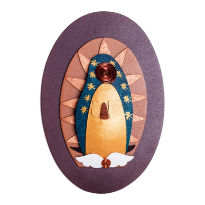 Wood wall art, 'Blessed Guadalupe' - Gourd Accent Modern Wood Virgin of Guadalupe Plaque
