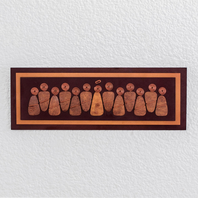 Wood wall art, 'The Last Supper Together' (16 inches) - 16-Inch Brown Wood and  Gourd Plaque of the Last Supper