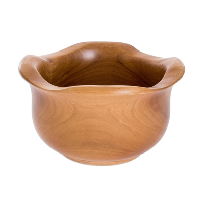 Teak wood serving bowl, 'Clover' - Hand Carved Teak Bowl from Costa Rica