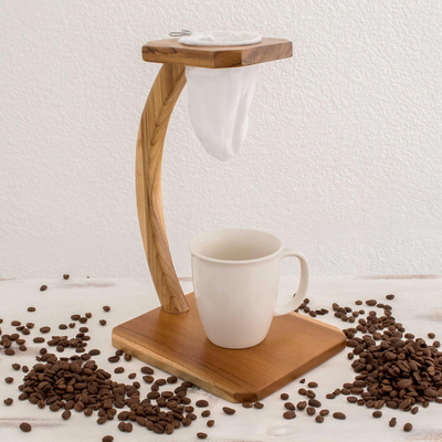 Soporte de café de goteo de una sola porción de madera de teca - Puesto de café de goteo de teca de un solo servicio