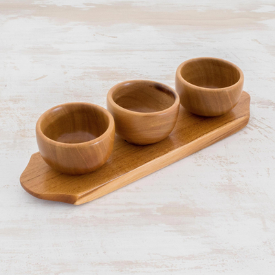 Teak wood condiment set, 'Natural Elegance' (4 pieces) - Wood Condiment Serving Set (4 Pieces)
