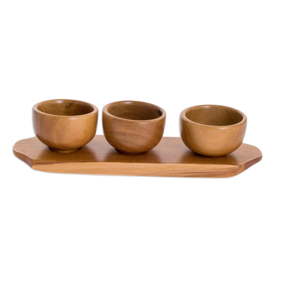 Juego de condimentos de madera de teca, (4 piezas) - Set para servir condimentos de madera (4 piezas)
