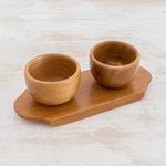 Teak wood condiment set, 'Salsa on the Side' (3 pieces) - Salsa or Condiment Bowl Set with Tray (3 Pieces)
