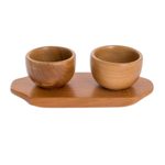 Teak wood condiment set, 'Salsa on the Side' (3 pieces) - Salsa or Condiment Bowl Set with Tray (3 Pieces)