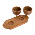 Teak wood condiment set, 'Salsa on the Side' (3 pieces) - Salsa or Condiment Bowl Set with Tray (3 Pieces)