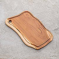 Teak wood carving board, 'Making Waves' - Food Safe Teak Wood Carving Board