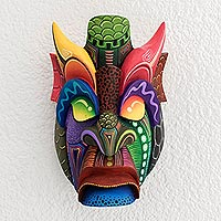 Wood mask, 'Fierce Warrior' - Boruca Warrior Balsa Wood Mask from Costa Rica