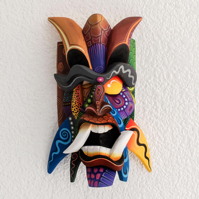 Wood mask, 'Wild Spirit' - Boruca Warrior Balsa Wood Mask from Costa Rica