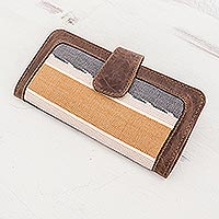Leather and cotton wallet, 'Honey Stripe' - Striped Cotton and Leather Wallet