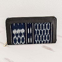 Leather and cotton wallet, 'Jaspe Harmony in Black' - Cotton Jaspe and Leather Wallet
