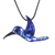 Art glass pendant necklace, 'Hummingbird's Flight' - Blue Hummingbird Art Glass Necklace