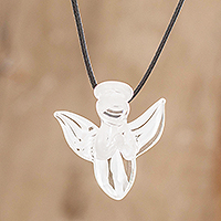 Art glass pendant necklace, 'Bright Angel' - Handmade Art Glass Angel Necklace