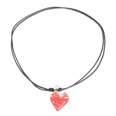 Halskette mit Anhänger aus Kunstglas - Halskette mit Herzanhänger aus Glas mit Wirbelmuster