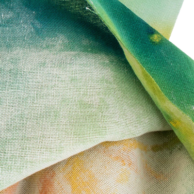 Cotton shawl, 'Midsummer Sun' - Hand-painted Floral Cotton Shawl from Costa Rica