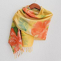Cotton shawl, 'Poppy' - Hand Painted Cotton Shawl from Costa Rica