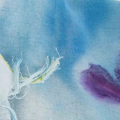 Hand-painted cotton shawl, 'Midsummer Sea' - Hand-painted Floral Cotton Shawl from Costa Rica