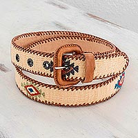 Patterned Buff Cotton and Leather Belt,'Antigua Market'