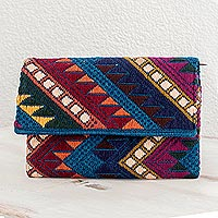 Cotton clutch handbag, 'Mountain Range in Shadow' - Handwoven Brown-Blue-Purple Cotton Clutch Handbag