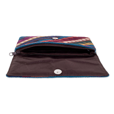 Clutch-Handtasche aus Baumwolle - Handgewebte Clutch-Handtasche aus braun-blau-lila Baumwolle
