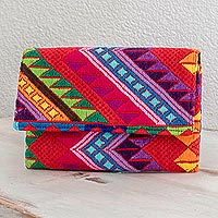 Cotton clutch handbag, 'Mountain Range in Summer' - Handwoven Red-Blue-Purple Green Cotton Clutch Handbag