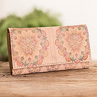 Printed leather wallet, 'Mandala Mystery' - Multicolored Printed Leather Wallet