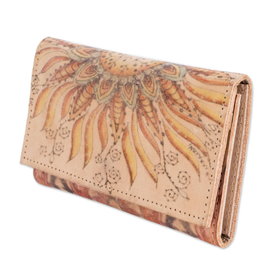 Bedruckte Lederbrieftasche - Geldbörse aus Leder mit Blumenmuster