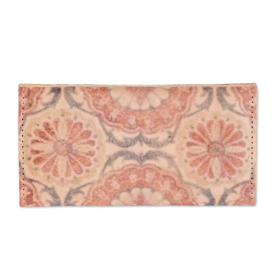 Printed leather wallet, 'Sunflower Rising' - Floral Printed Leather Wallet