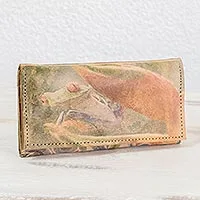 Printed leather wallet, 'Little Frog'