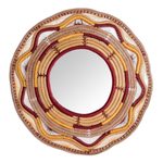 Pine needle wall mirror, 'Sunburst' - Pine Needle And Yarn Hand-Made Framed Mirror From Nicaragua