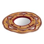 Pine needle wall mirror, 'Sunburst' - Pine Needle And Yarn Hand-Made Framed Mirror From Nicaragua