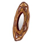 Pine needle wall mirror, 'Sunburst' - Pine Needle And Yarn Hand-Made Framed Mirror From Nicaragua