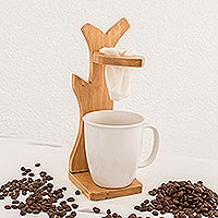 Wood single-serve drip coffee stand, 'Coffee Aroma' - Hand Carved Single Drip Coffee Stand