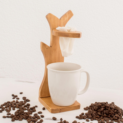 Einzelportionsständer für Tropfkaffee aus Holz, 'Coffee Aroma' - Handgeschnitzter Single-Drip-Kaffeeständer
