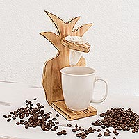 Wood single-serve drip coffee stand, 'Jungle Cafe' - Pinewood Single Serve Drip Coffee Stand