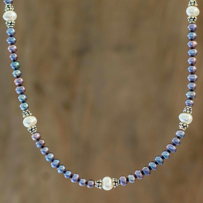 Zuchtperlenstrang-Halskette, 'Peacock Pride' - Pfau Zuchtperlen Strang Halskette