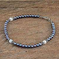 Cultured pearl strand bracelet, Peacock Pride